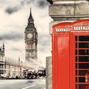 Det klassiske symbol for London, Big Ben og en rød telefonboks